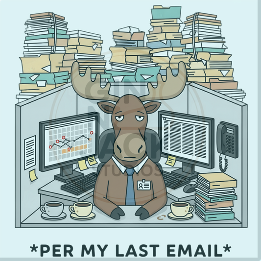Per My Last Email Moose T-Shirt — Garment-Dyed Office Humor Tee Designed by Jack