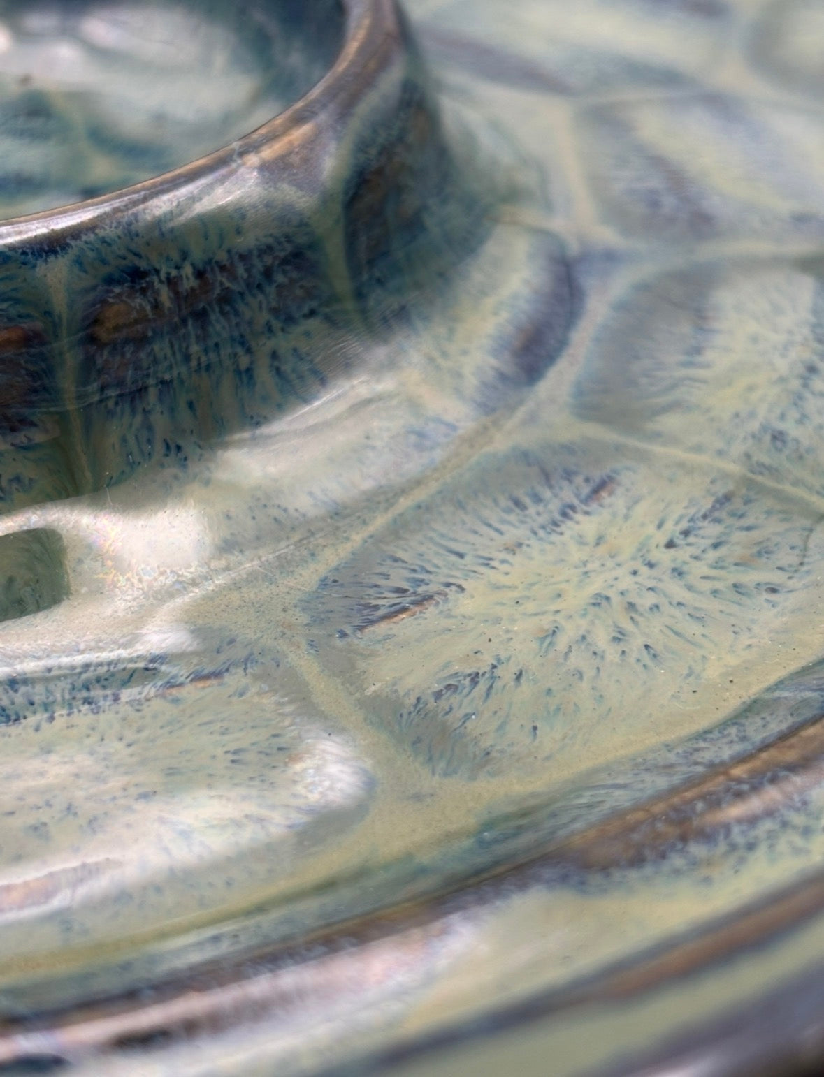 Handcrafted Ceramic Platter with Raised Center Bowl – Glossy Blue-Green Glaze by Gin