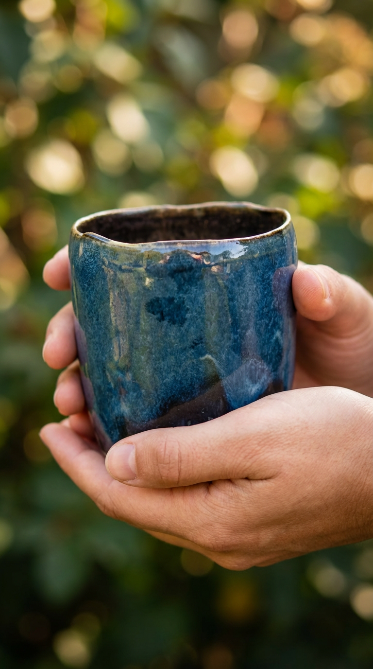 Organic Indigo Blue Tumbler – Handmade 10oz Stoneware Cup by Gin
