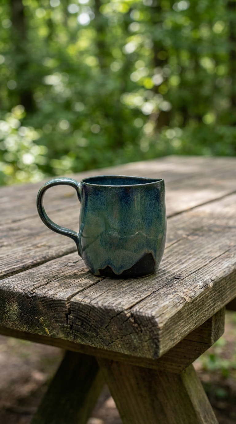 Handmade Teal Blue Stoneware Mug – Organic Glazed Coffee Cup by Gin