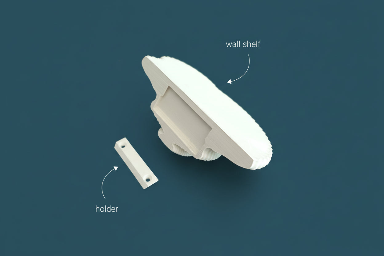 White wall shelf with a holder on a black background