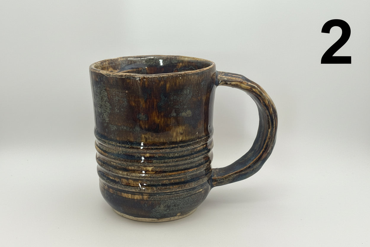 Hand-Thrown Ribbed Brown Stoneware Mug | 8oz Ceramic Coffee Cup by Gin