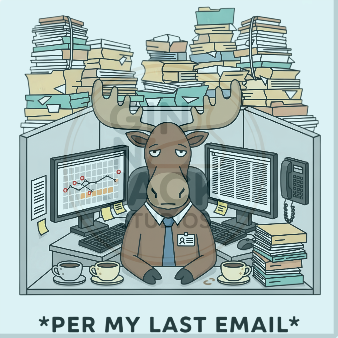 Per My Last Email Moose T-Shirt — Garment-Dyed Office Humor Tee Designed by Jack