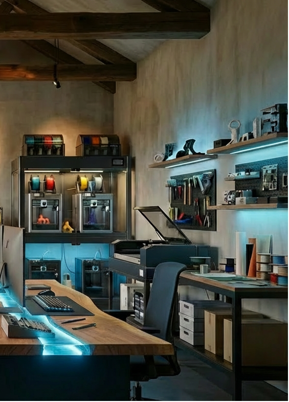 Studio interior with 'Gin & Jack Studios' logo on the wall, featuring pottery and artistic equipment.