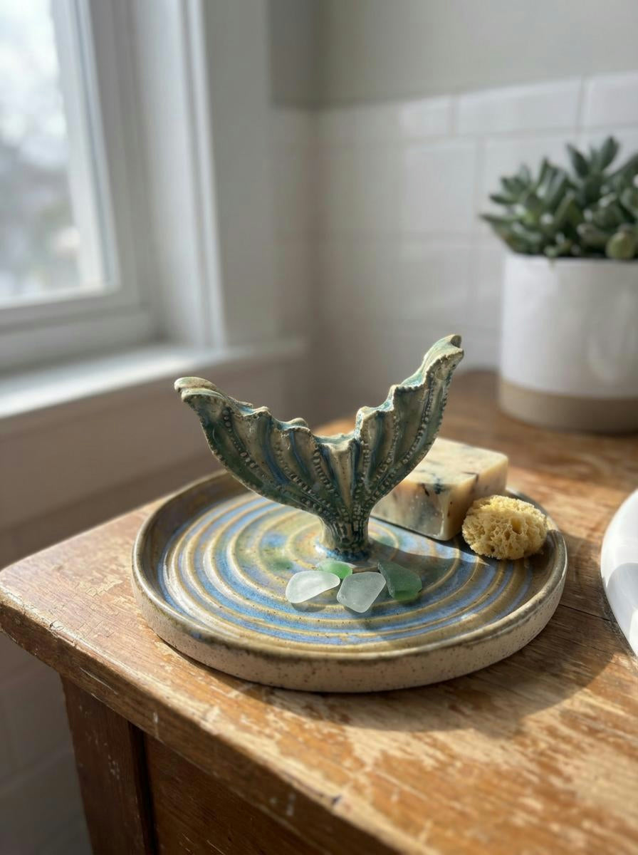 A Whale Tail Ocean Ripple Ceramic Jewelry Dish by Gin