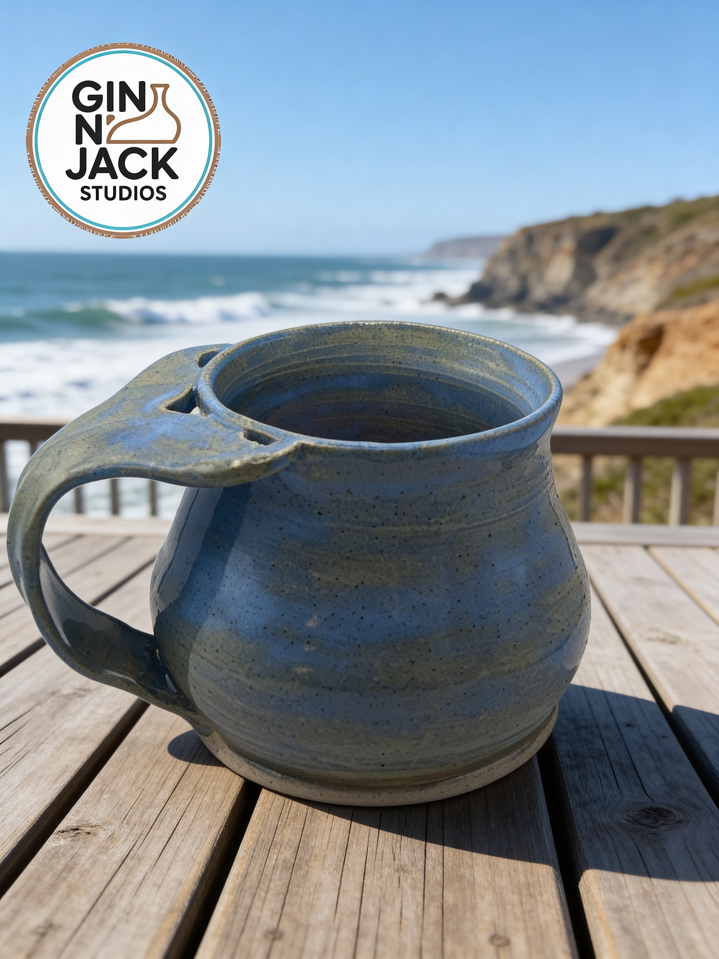 16 oz Whale Tail Mug in Oceanic Blue Glaze by Gin