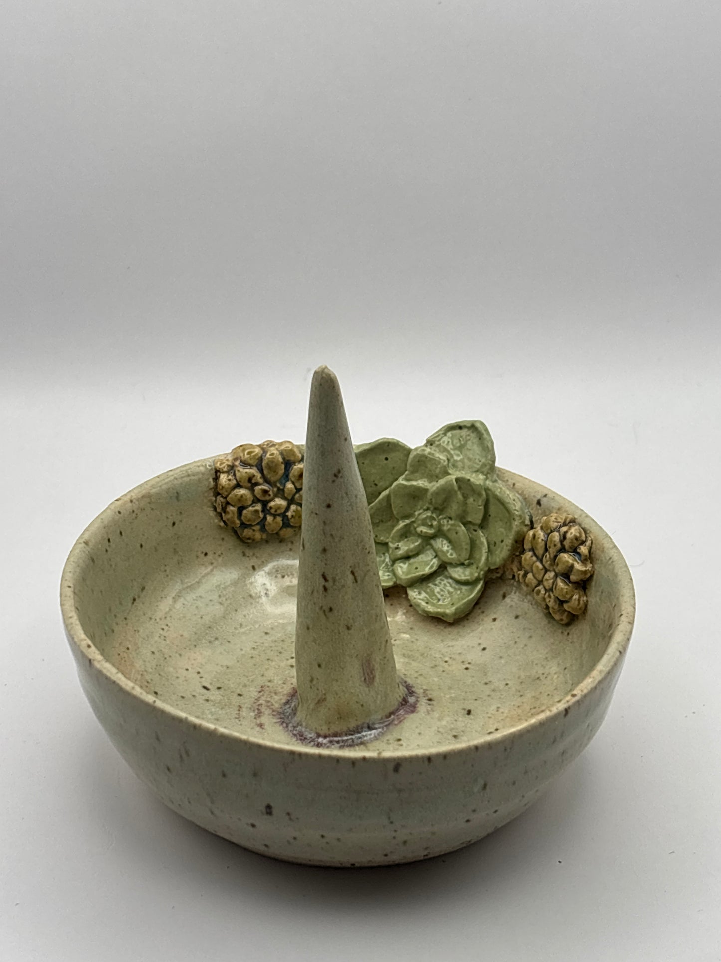 Hand-Sculpted Succulent Ring Dish – Speckled Stoneware Jewelry Holder by Gin