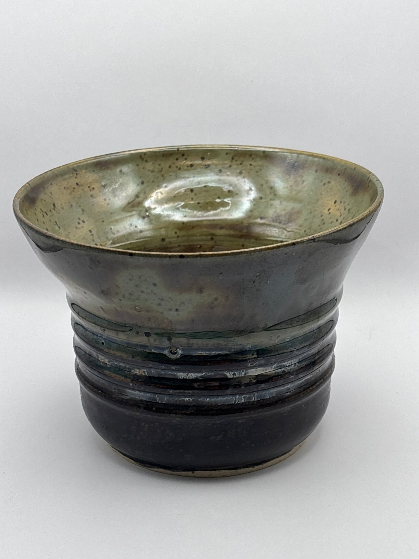 Hand-Thrown Stoneware Bowl in Moody Speckled Olive & Earthy Brown Glaze by Gin