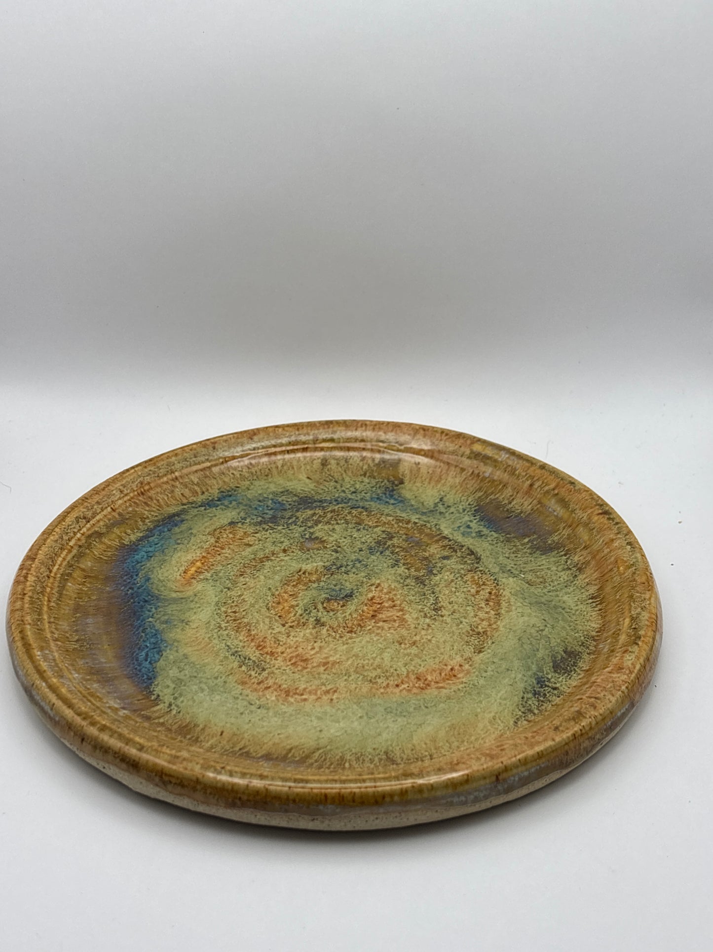 Hand-Thrown Small Stoneware Plate in Swirling Colorful Glaze by Gin