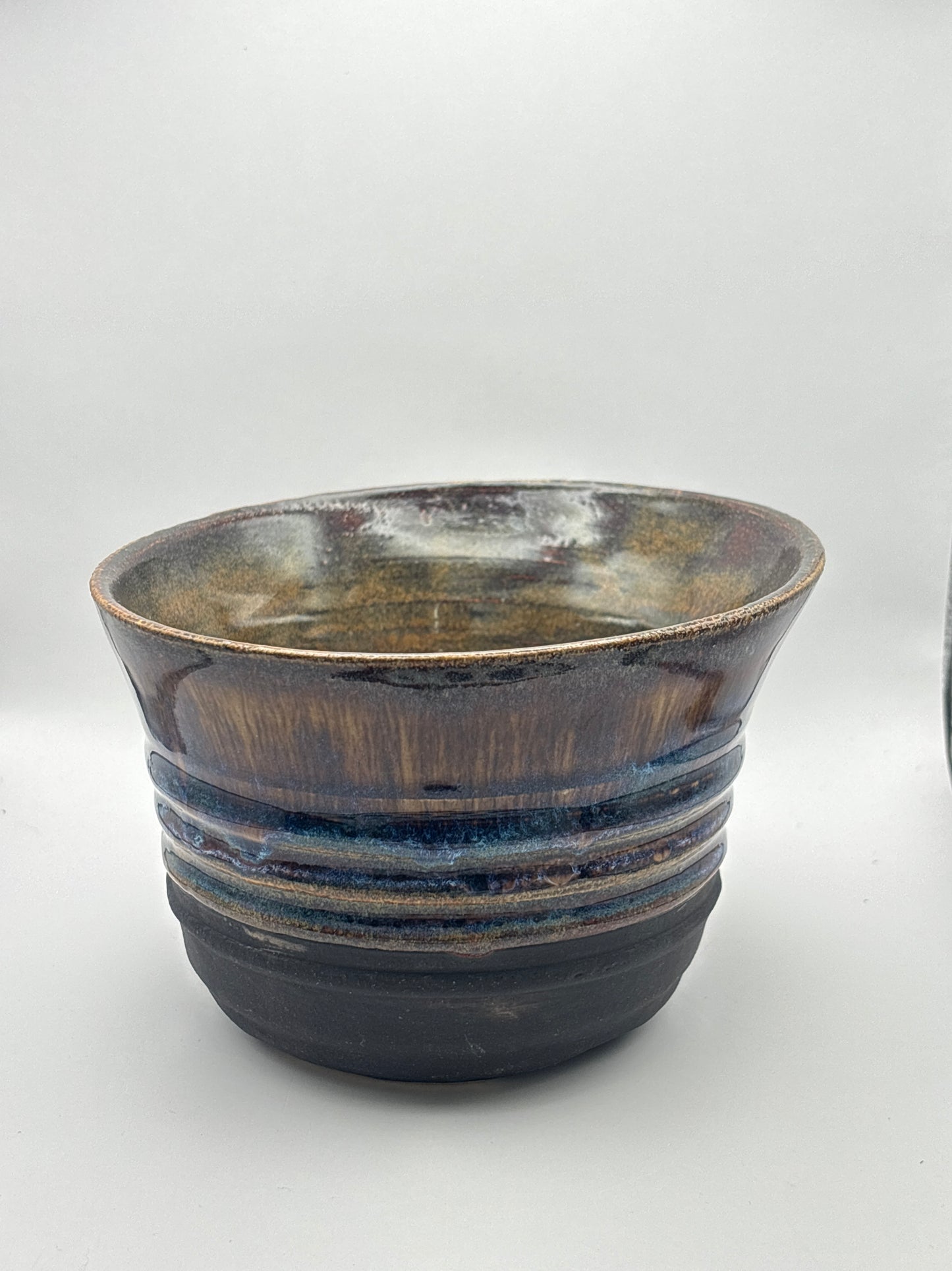 Hand-Thrown Stoneware Planter in Moody Brown & Blue Glaze