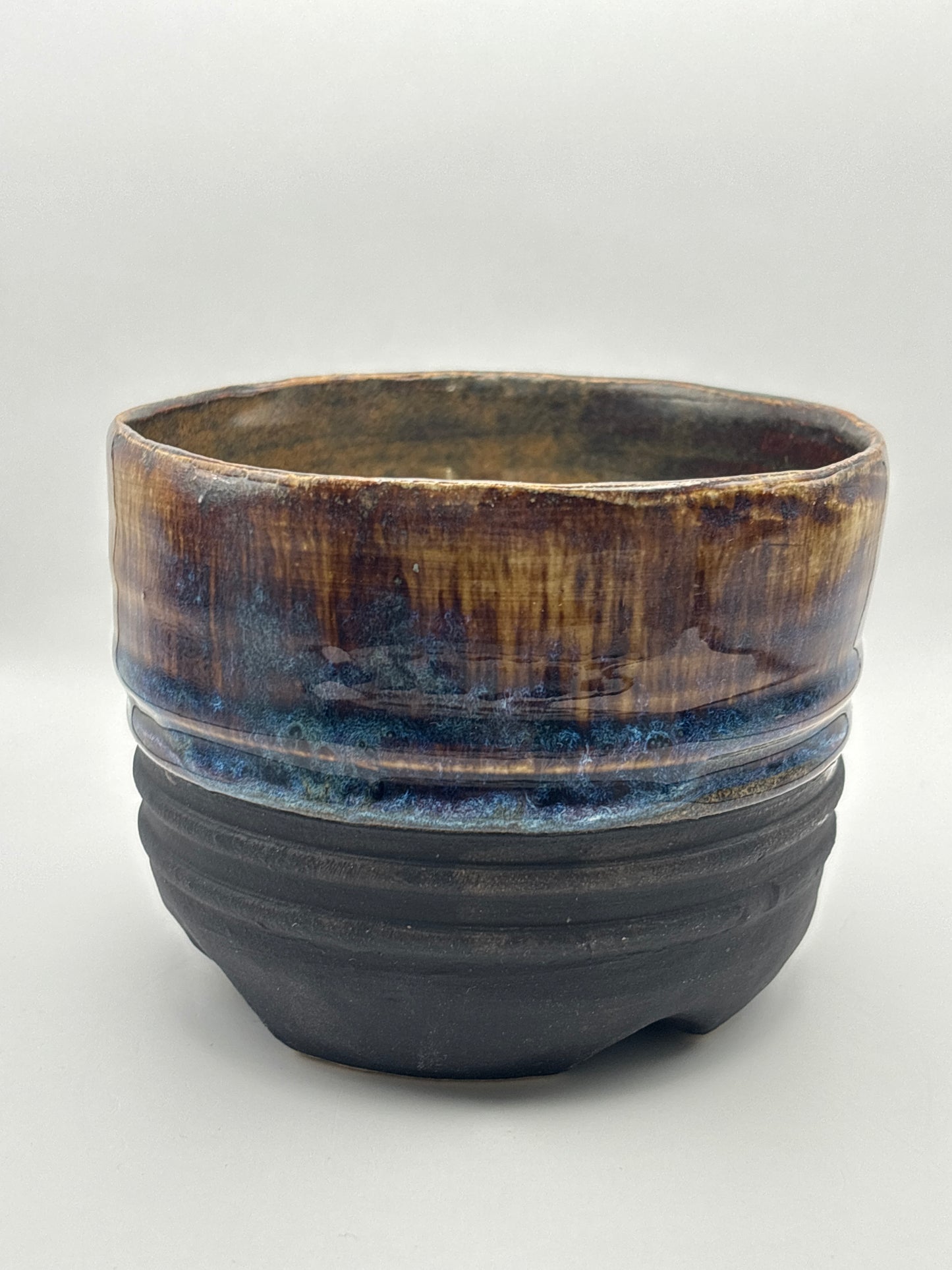 Hand-Thrown Stoneware Planter in Moody Brown & Blue Glaze by Gin