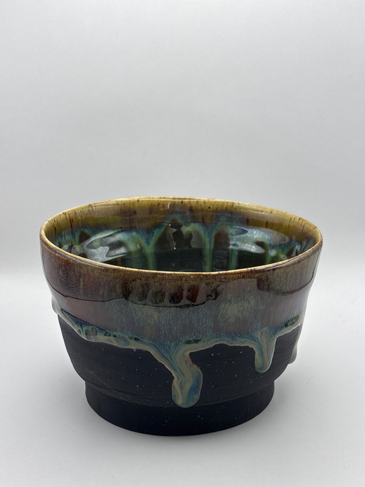 Hand-Thrown Stoneware Bowl in Dramatic Dripping Colors & Black Glaze by Gin