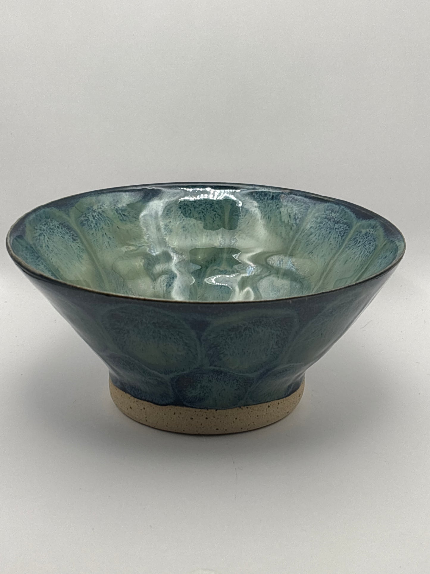 Handmade Raman Bowl in Deep Blue-Green Glaze – Organic Petal Pattern by Gin