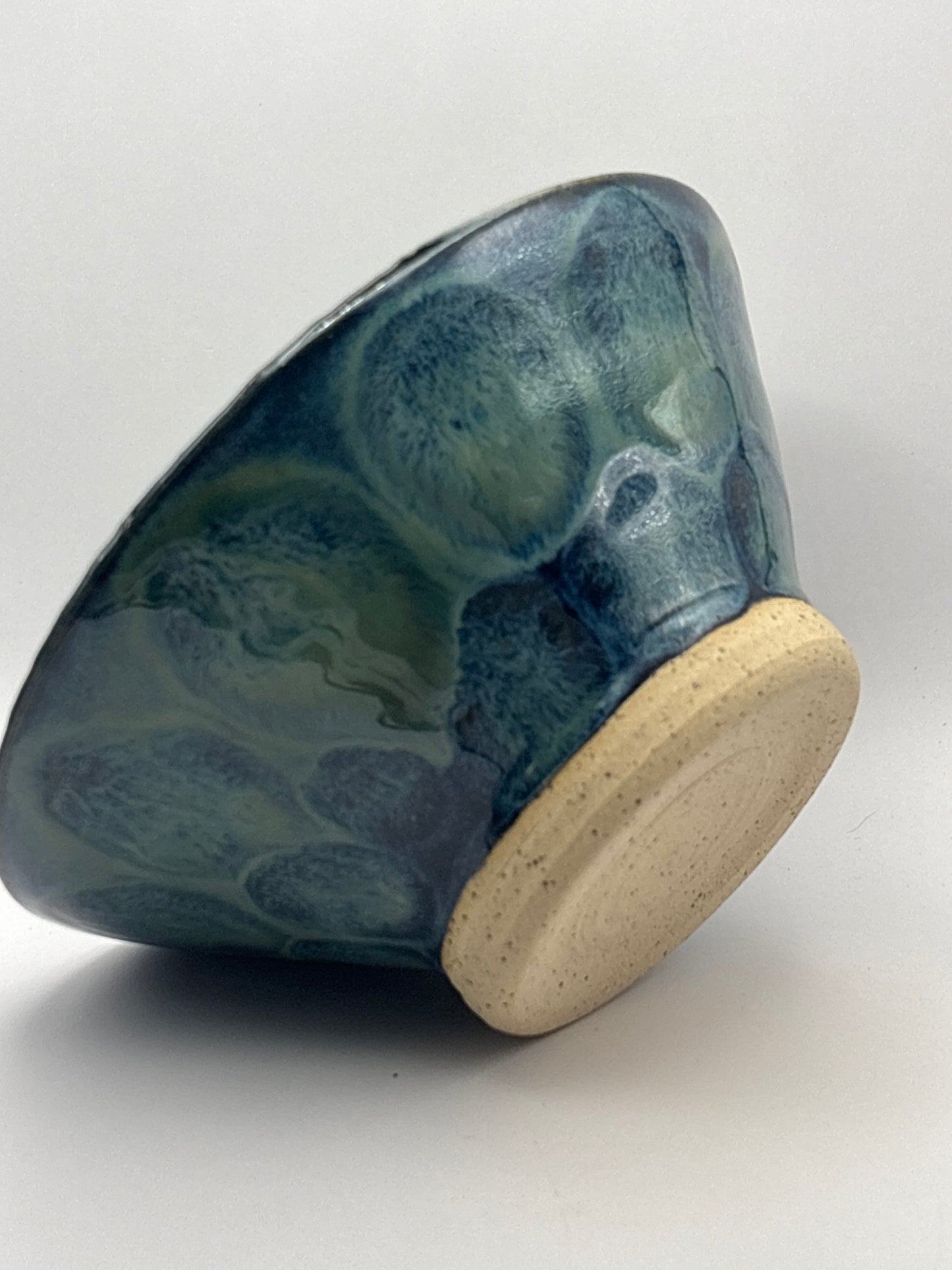 Handmade Raman Bowl in Deep Blue-Green Glaze – Organic Petal Pattern by Gin