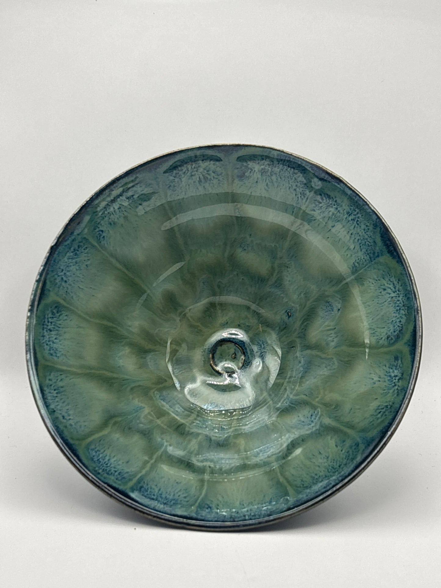 Handmade Raman Bowl in Deep Blue-Green Glaze – Organic Petal Pattern by Gin