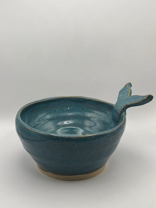 Handmade Whale Tail Ceramic Bowl – Deep Teal Blue Stoneware by Gin
