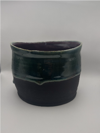 Handmade Ceramic Serving & Centerpiece Bowl – Two-Tone Glossy Green and Deep Purple Stoneware by Gin