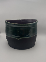 Handmade Ceramic Serving & Centerpiece Bowl – Two-Tone Glossy Green and Deep Purple Stoneware by Gin