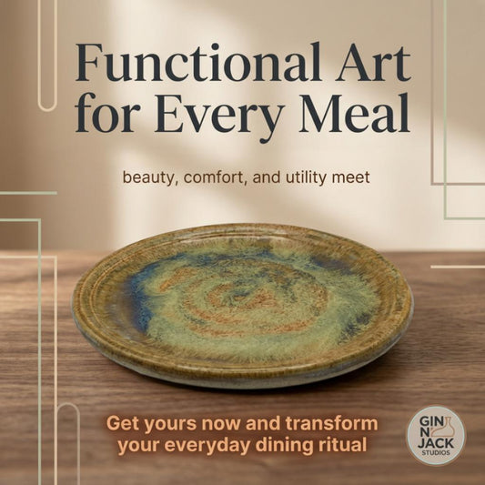 Hand-Thrown Small Stoneware Plate in Swirling Colorful Glaze by Gin