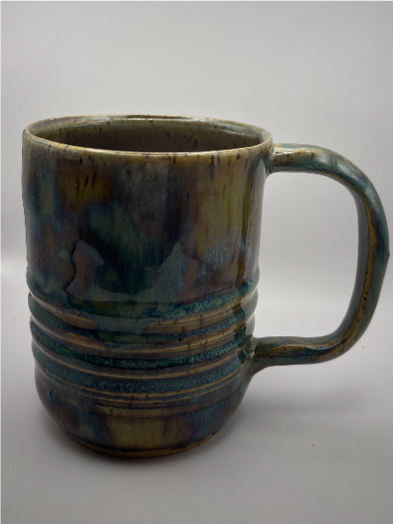 A Handmade Ribbed Stoneware Mug – Dramatic Mixed Glaze by Gin