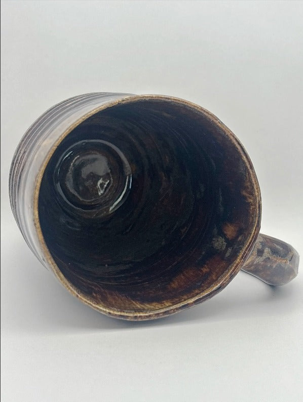 Hand-Thrown Ribbed Brown Stoneware Mug | 8oz Ceramic Coffee Cup by Gin