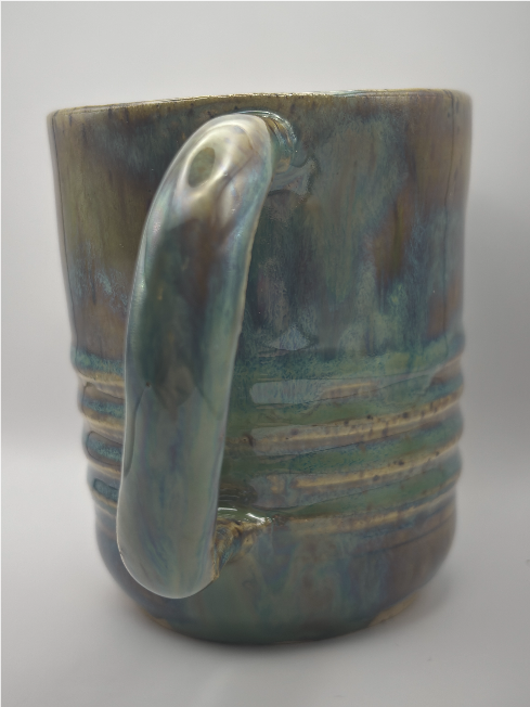 A Handmade Ribbed Stoneware Mug – Dramatic Mixed Glaze by Gin