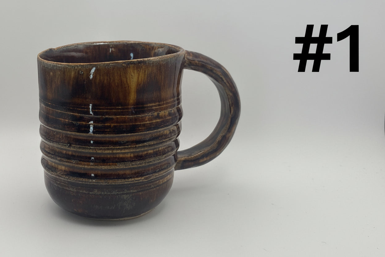 Hand-Thrown Ribbed Brown Stoneware Mug | 8oz Ceramic Coffee Cup by Gin