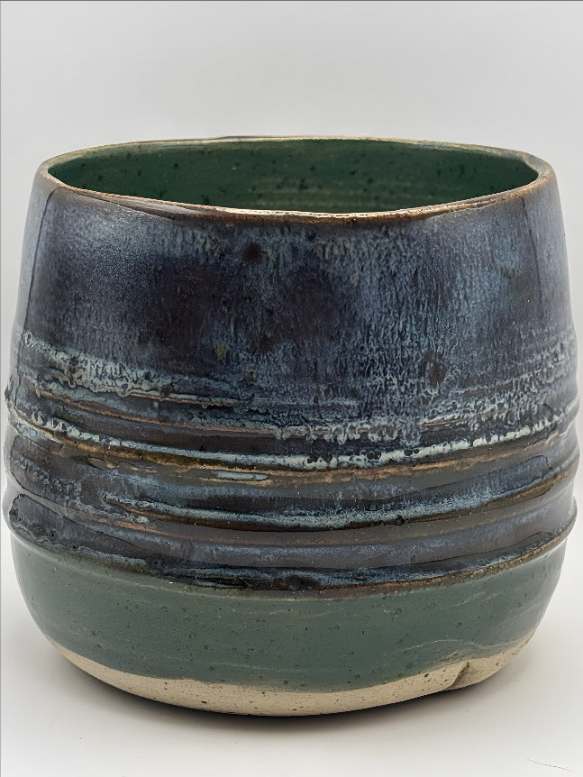 10 oz Handmade Blue-Green Layered Stoneware Tumbler by Gin