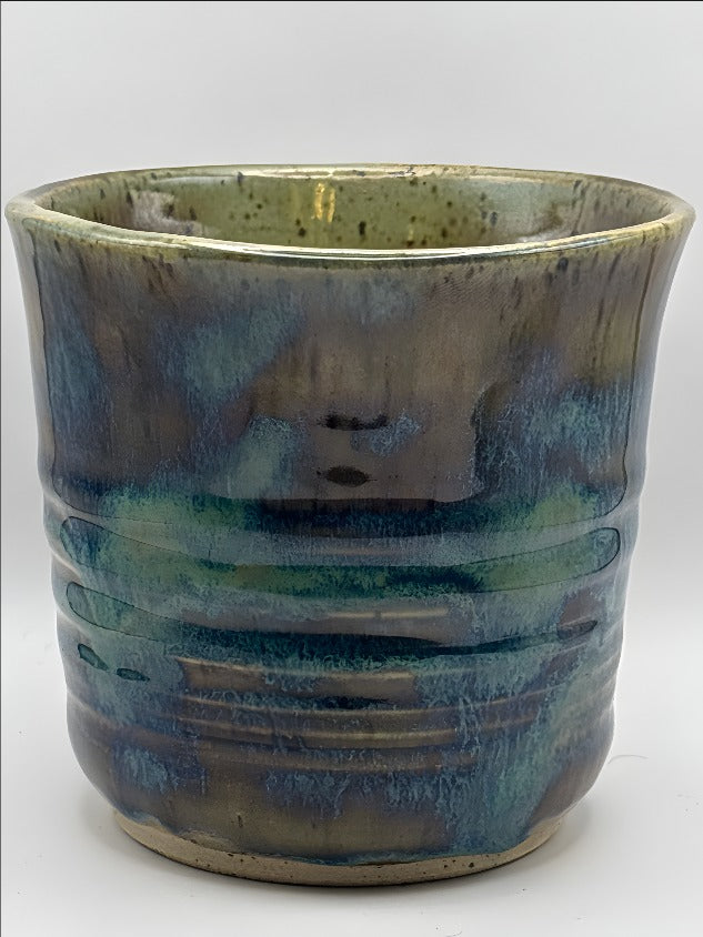 Handcrafted 10 oz Ceramic Tumbler in Earthy Blues and Greens by Gin