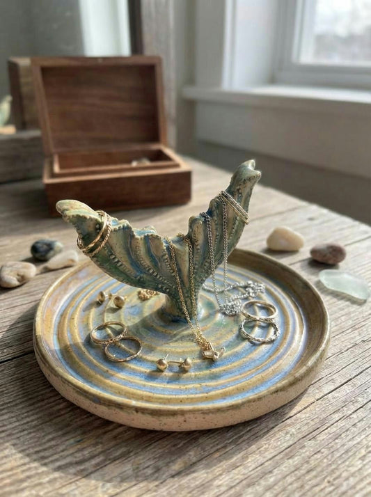 A Whale Tail Ocean Ripple Ceramic Jewelry Dish by Gin