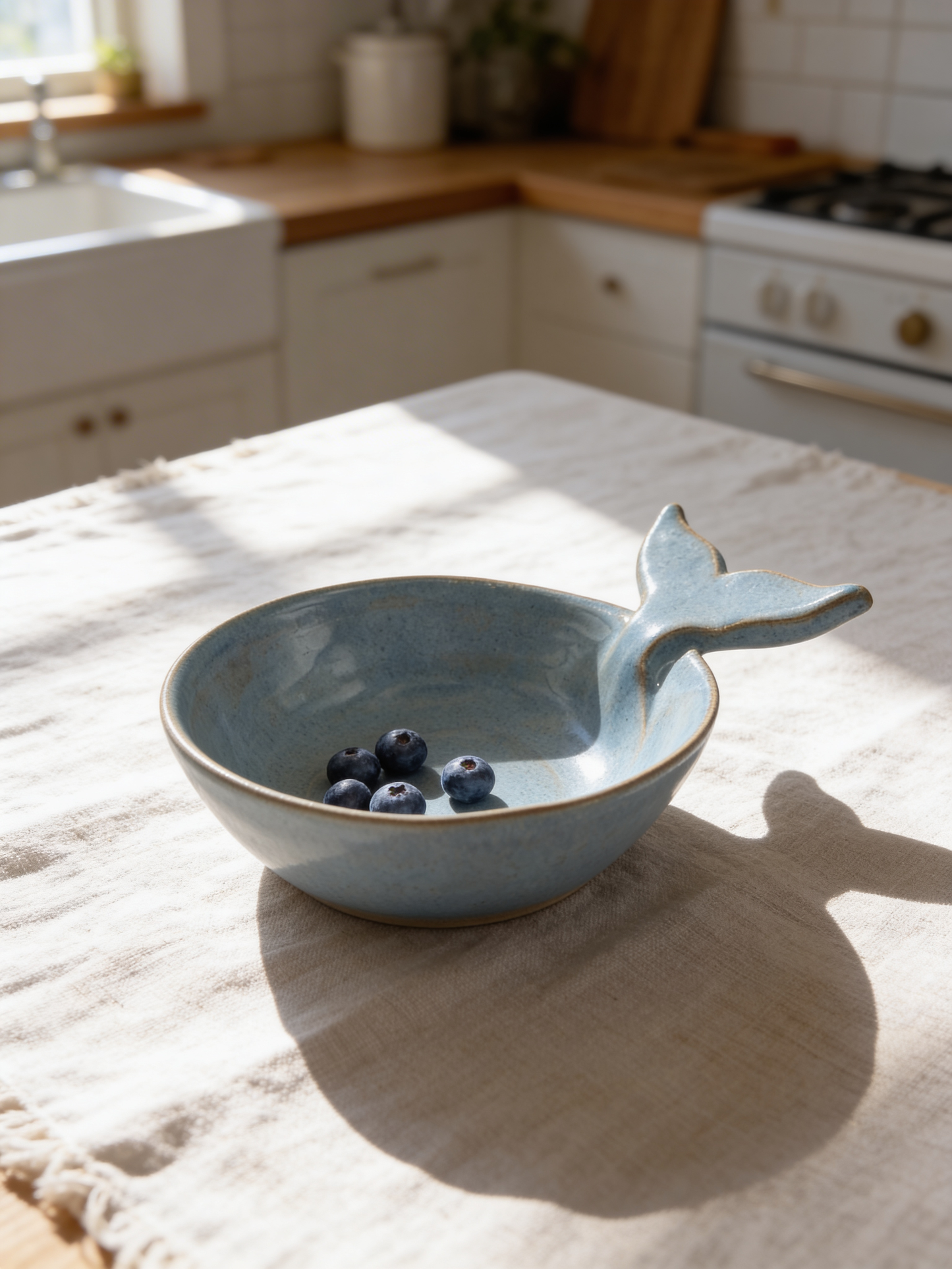 Handmade Whale Tail Bowl in Ocean Blue – Stoneware Ceramic by Gin