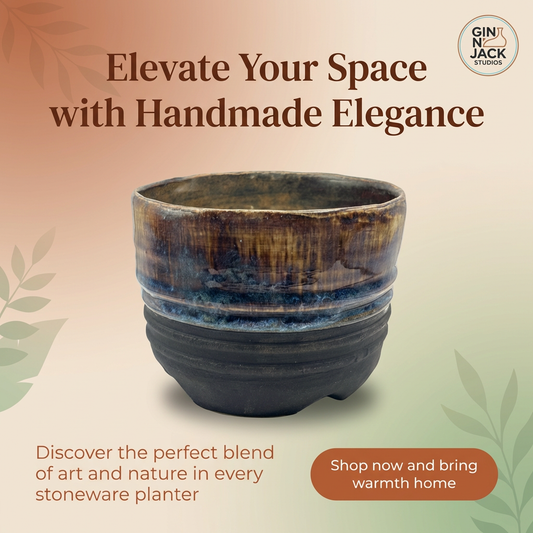 Hand-Thrown Stoneware Planter in Moody Brown & Blue Glaze by Gin