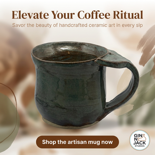 Handmade 8oz Whale Tail Mug in Deep Ocean Green Glaze by Gin