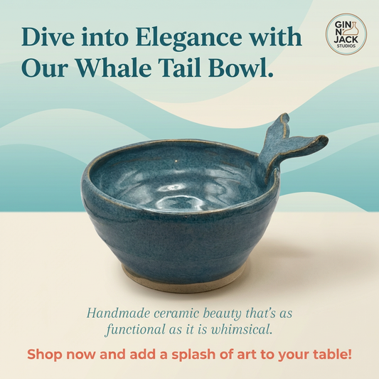 Handmade Whale Tail Ceramic Bowl – Deep Teal Blue Stoneware by Gin