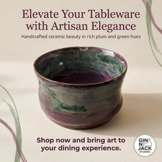 Handcrafted Rustic Plum & Green Stoneware Bowl by Gin