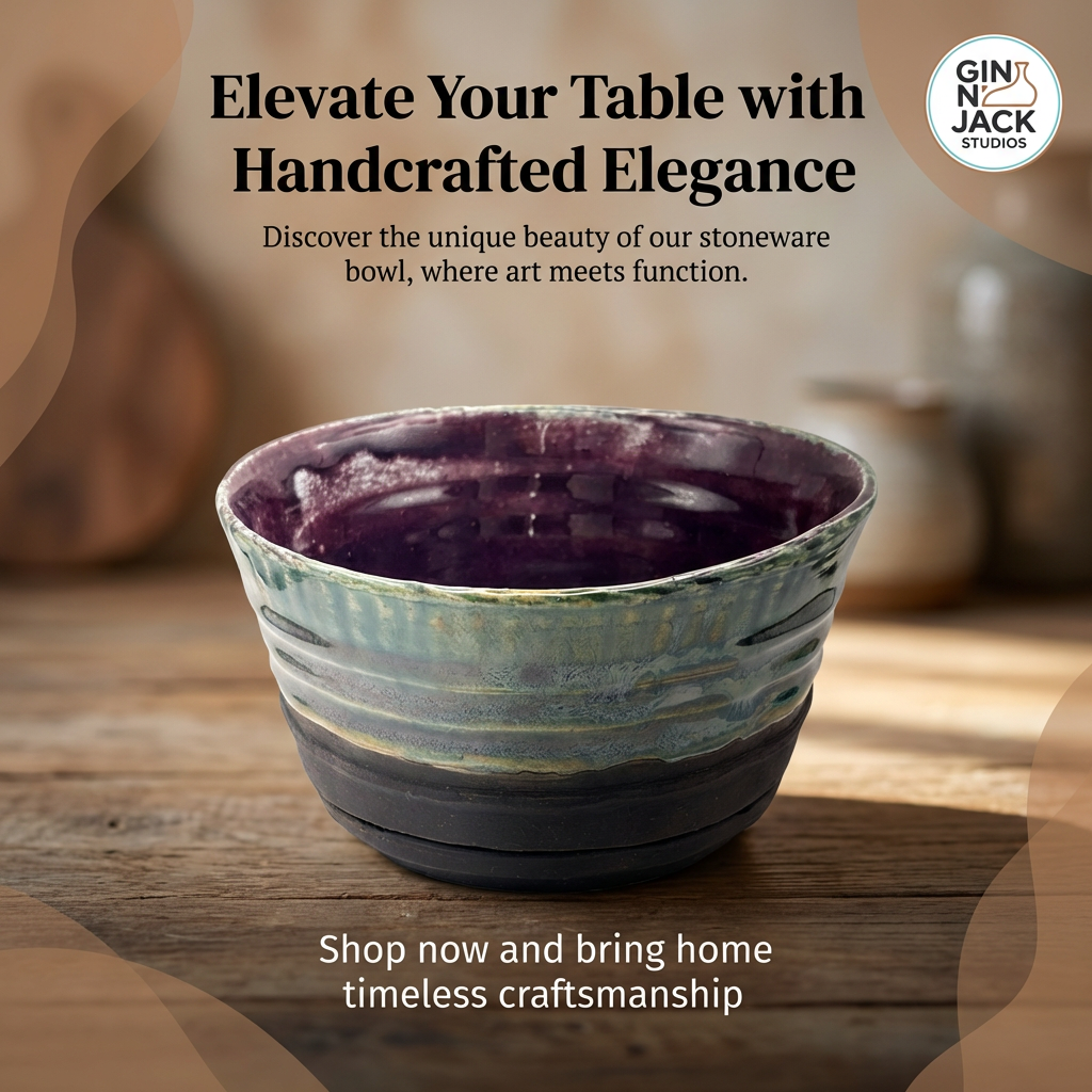 Hand-Thrown Stoneware Bowl in Layered Purple & Teal by Gin