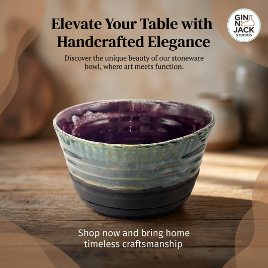 Hand-Thrown Stoneware Bowl in Layered Purple & Teal by Gin