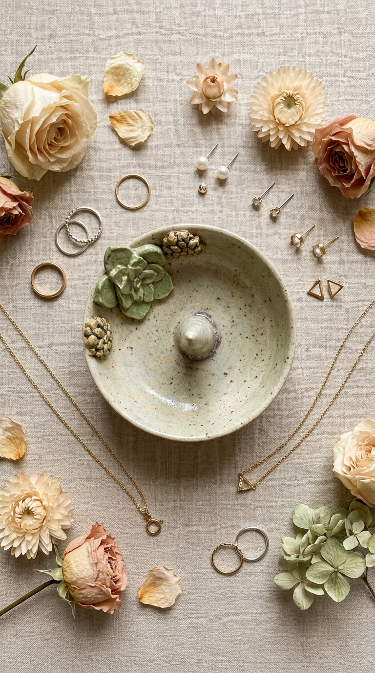 Hand-Sculpted Succulent Ring Dish – Speckled Stoneware Jewelry Holder by Gin