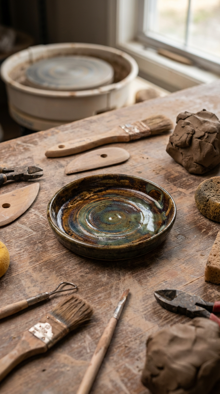 Handcrafted Stoneware Spiral Glaze Dish by Gin