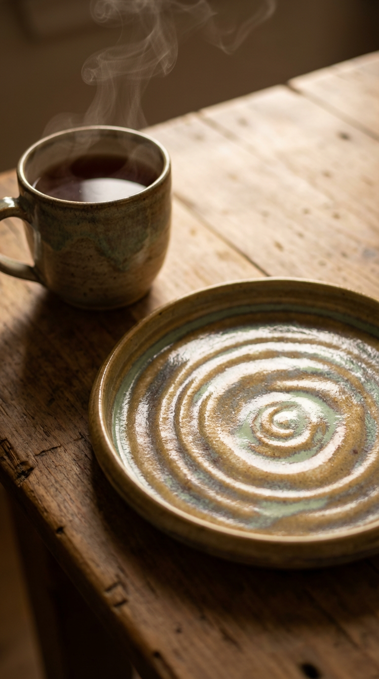Handcrafted Spiral Glaze Stoneware Plate by Gin