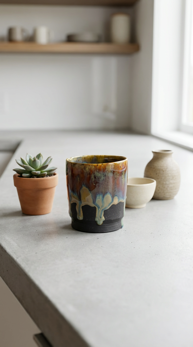 Handcrafted Dramatic Dripping Glaze Stoneware Tumbler by Gin