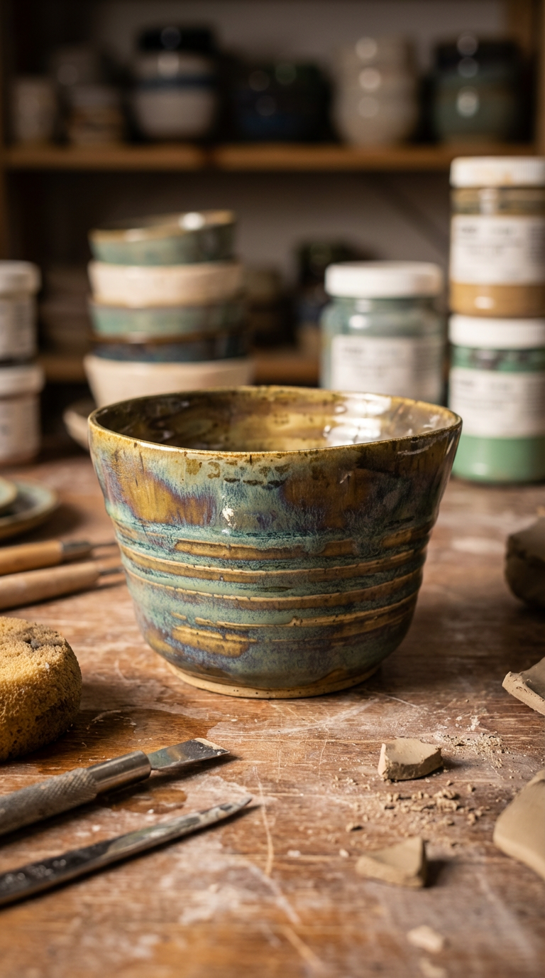 Hand-Thrown Stoneware Bowl in Layered Reactive Glaze by Gin