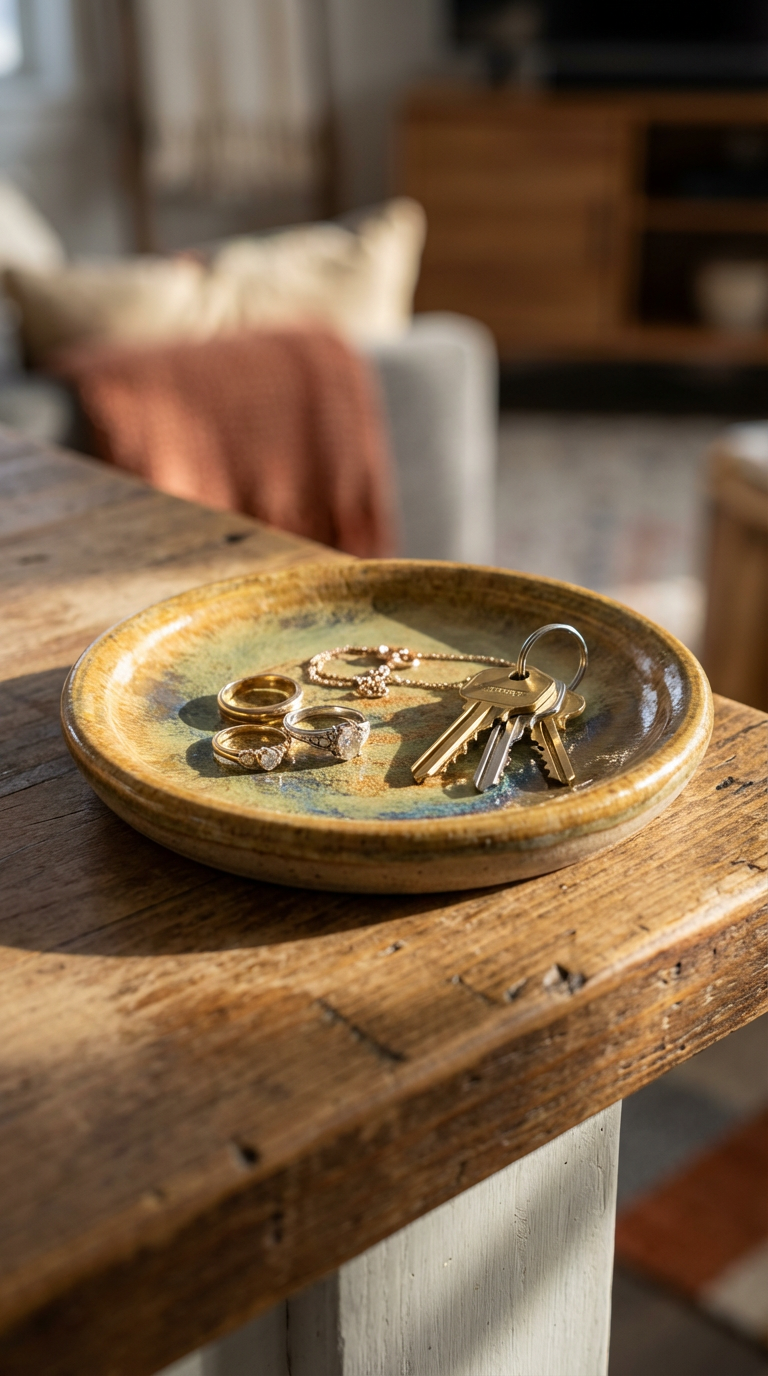 Hand-Thrown Small Stoneware Plate in Swirling Colorful Glaze by Gin
