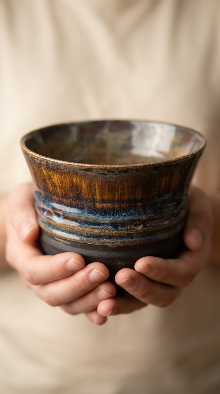 Hand-Thrown Stoneware Planter in Moody Brown & Blue Glaze