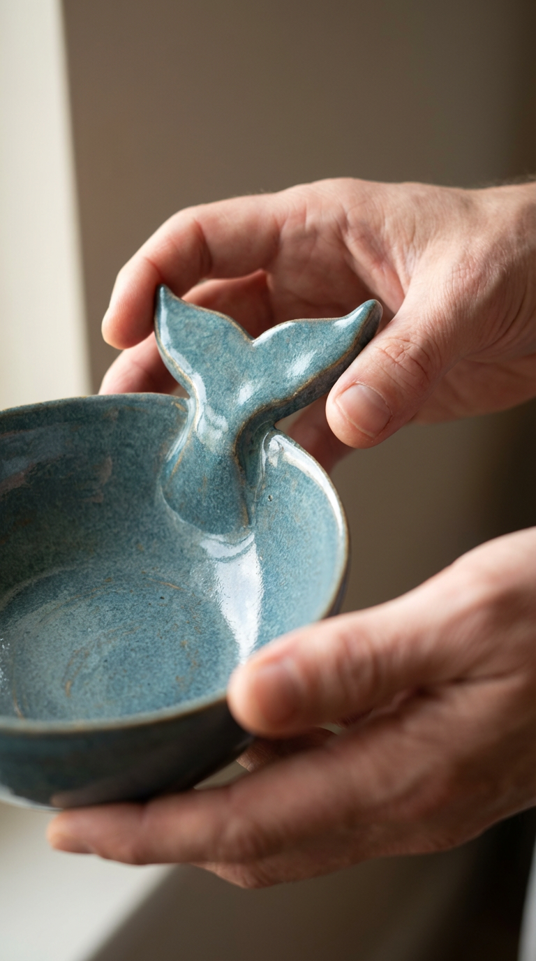Handmade Whale Tail Bowl in Ocean Blue – Stoneware Ceramic by Gin