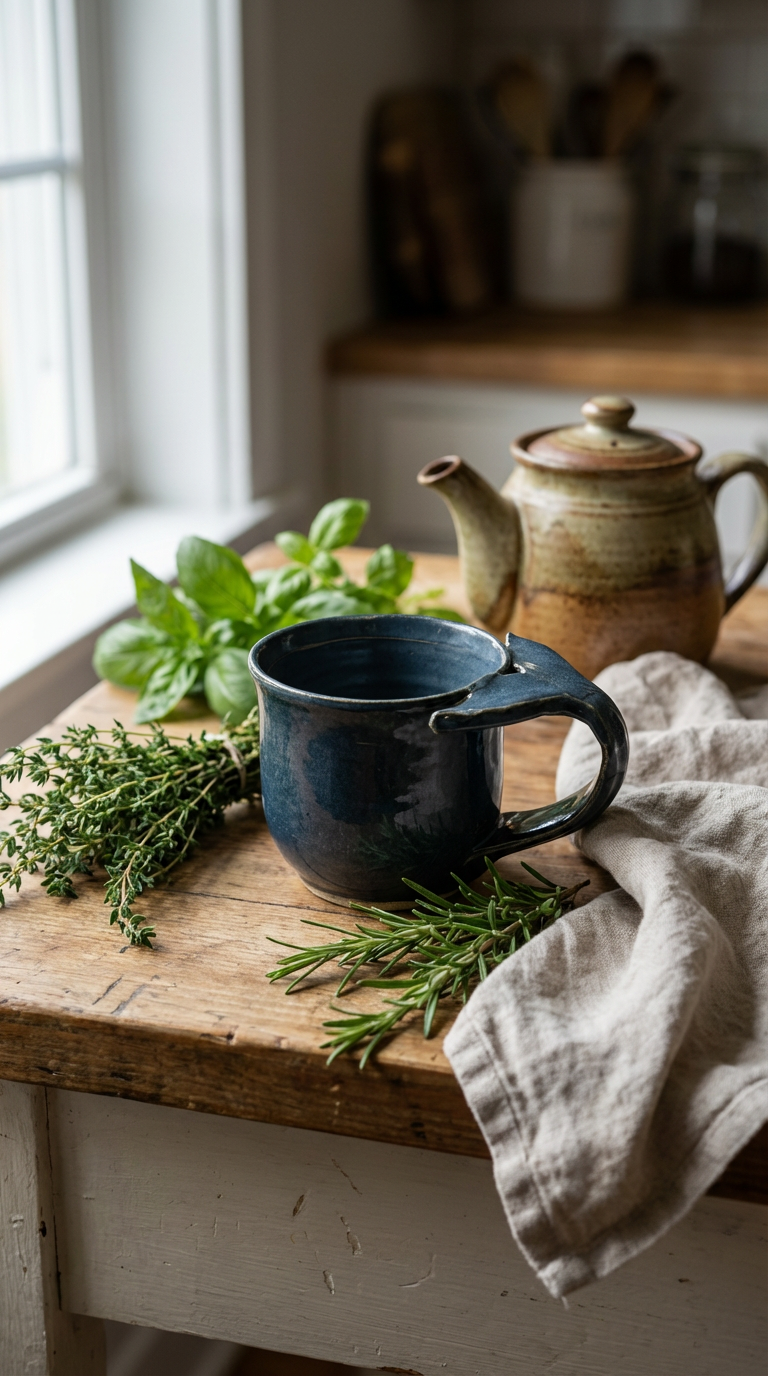 Whale Tail Mug in Deep Navy – 10 oz Handthrown Stoneware by Gin
