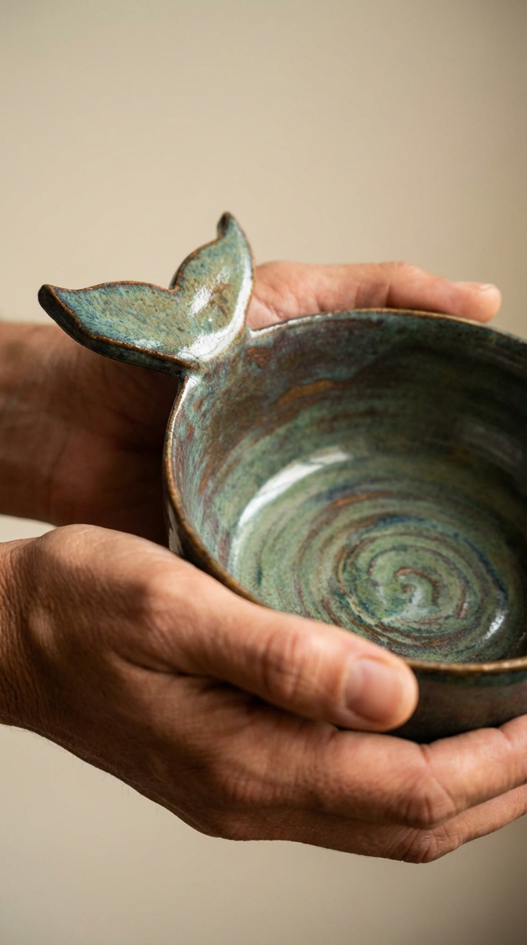 Whimsical Whale Tail Serving Bowl – Ocean Green Stoneware by Gin