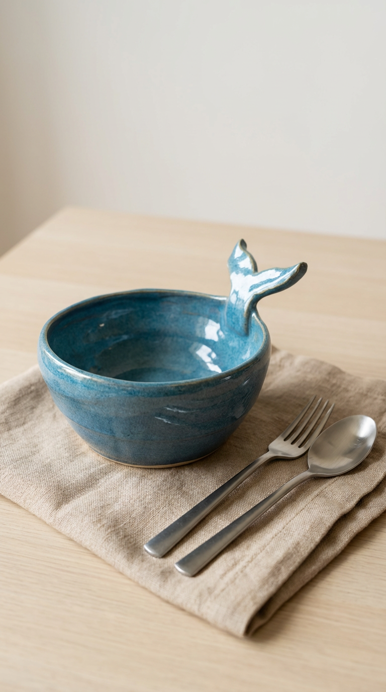 Handmade Whale Tail Ceramic Bowl – Deep Teal Blue Stoneware by Gin