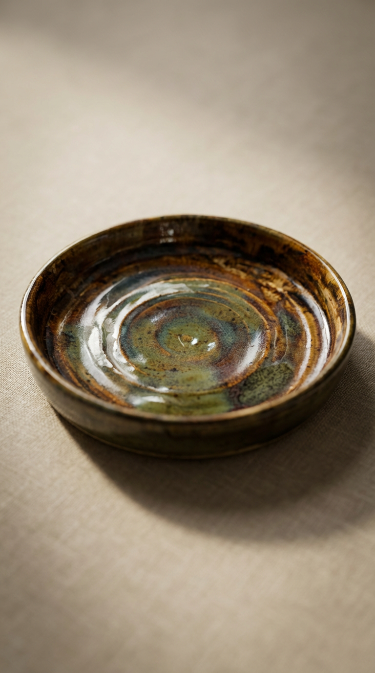 Handcrafted Stoneware Spiral Glaze Dish by Gin