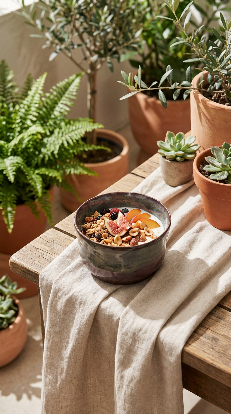 Handcrafted Rustic Plum & Green Stoneware Bowl by Gin